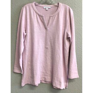 Pure Jill Pullover Womens Medium Pink Organic Cotton Long Sleeve Split Neck Top